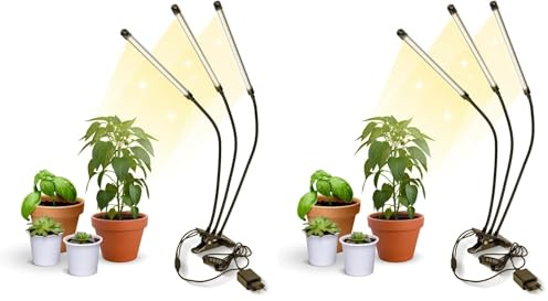 Mobiclinic®, Lámpara de cultivo led, Growflex x3, 3 modos, 6000k, 10 niveles brillo, Cabezales, Espectro completo, Temporizador, Giro 360º, 60w, Flexible, Plantas interior, Usb (Paquete de 2)