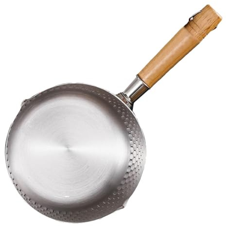 CIYODO Pentola per Latte in Acciaio Inox 22 Cm Manico in Legno Ergonomico, Pentola Piccola Antiaderente per Zuppa Addensata e Stufato, Adatta per Cucina Casalinga e Uso Esterno