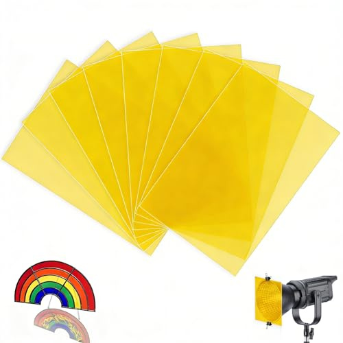 mawmuaw 8 stycken lampfolie gul, värmebeständig färgfolie för LED-lampor och studioblixt, A4-färgfilter färgkorrigering, folie gul transparent, färgfolie gel för foto, video och gör-det-själv, 29,7 x