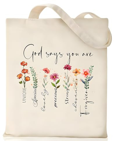 TBCDS 1 Pezzo Borsa per la spesa riutilizzabile, borsa di stoffa pieghevole con stampa cristiana, regalo cristiano per donna, ideale per chiesa, preghiera e uso quotidiano (34x38 cm)
