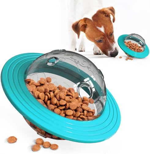 UFO Interaktiver Leckerli Spender für Hunde, Intelligenzspielzeug für Hunde, Slow Feeder, Robustes Hundespielzeug zur Geistigen Förderung und Gegen Langeweile – 16cm (Blau)