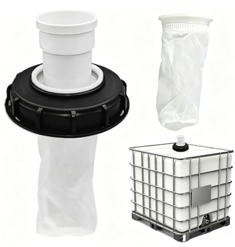 IBC-filter, rakt, med IBC-lockfilter och lock av nylon, inkl. 2 nylonfilternät, 165 mm filterlock, för DN150 regnvattentank-tillbehör, tvättbar, för regnvattenförvaring