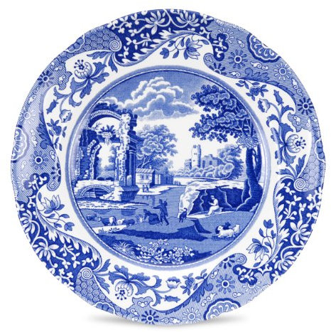 Spode Juego de 4 platos de ensalada italianos azules, 7.25, loza fina, fabricado en Inglaterra, apto para lavavajillas (azul/blanco, 8)
