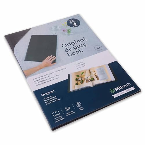 rillstab original A3 Präsentationsmappe für Schule & Projekt - Sichtbuch & Präsentationsbuch - 24 Transparente Hüllen - Dokumente Organisieren ohne Lochen- Schwarz, RI99334