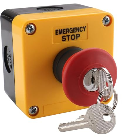 Baomain 660V Red Sign Emergency Stop Push Button Switch & Key,1NO 1NC 10A,Key Emergency Switch with Box
