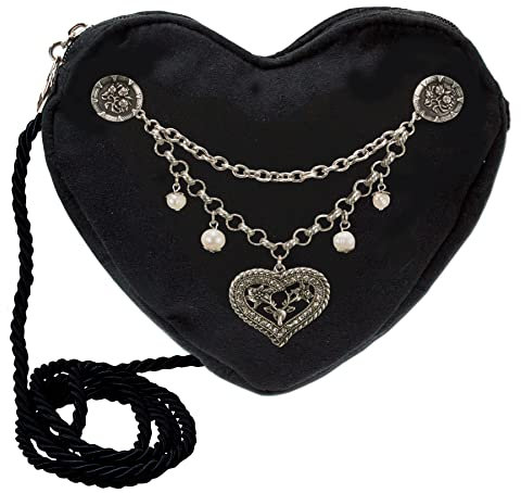 Alpenflüstern Herztasche Charivari Strass-Herz - Damen Trachtentasche in Herzform, Schultertasche fürs Dirndl, Herz Handtasche zur Tracht, Dirndltasche (schwarz) DTA065