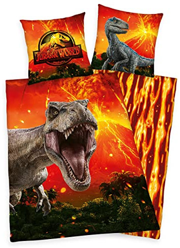 Herding Jurassic World Bettwäsche mit leichtläufigem Reißverschluss, Renforcé, 100% Baumwolle, Kopfkissen ca. 80x80 cm, Bettbezug ca. 135x200 cm
