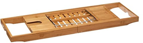 Vassoio per vasca da bagno in bambù espandibile