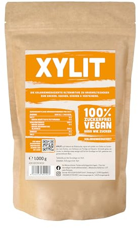 Premium Xylit mit 1:1 Süßkraft gegenüber Zucker 1kg verwendbar als kalorienreduzierter Zuckerersatz. Vegane & zahnfreundliche Kristallzucker Alternative zum Kochen & Backen