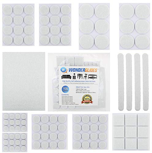 106pcs Assorted Self Adhesive White Felt Pads Sticky Floor Protectors for Furniture Chair Table Feet by Lifeswonderful®