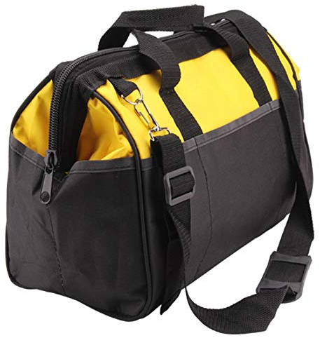 Holdfiturn 16 Inch Tool Bag Hard Bottom Heavy Duty Tool Storage Organizer | Portable Tool Carrier with hard base multiple pockets shoulder strap and large capacity keeps hand tools organized
