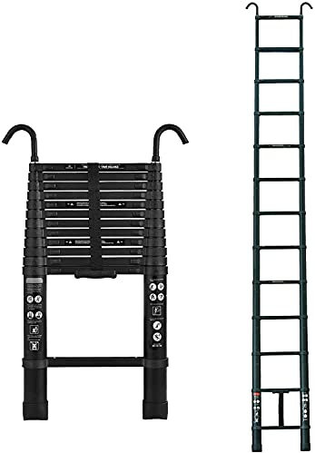 Aluminum Portable Telescopic Folding Extension Ladder 3.8M/12.5Ft - Multi-Purpose with Detachable Hooks for Home, Loft, Office, Garage