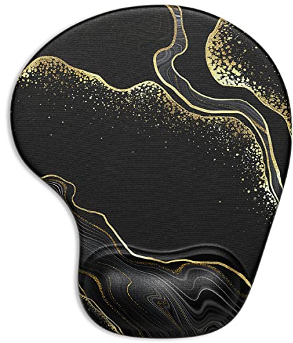 ITNRSIIET Ergonomisches Mauspad Mit Handgelenkstütze, Gel-Handgelenkauflage für Laptop, Rutschfeste PU-Basis für Büro & Zuhause, Schwarz Gold Marmorierung