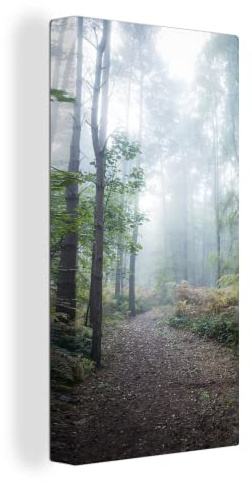 MuchoWow Leinwand Bilder, Einzigartige Wanddeko mit Rahmen, Wald - Nebel - Weg, Wandbilder Wohnzimmer, Deko Schlafzimmer 20x40 cm