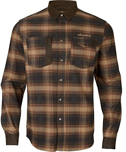 Härkila | Camisa Abotonada Aivak | Camisa de Franela Suave con Refuerzos en los Codos, el Cuello y los Puños | Ropa y Equipamiento de Caza Profesional | Calidad Escandinava Duradera | Burgundy, 4XL