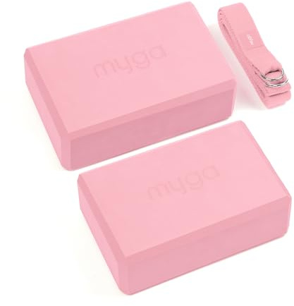 Myga Yoga Zubehör Set | 2 Rutschfeste Blöcke & Verstellbarer Gurt (Rosa) | Perfekt für Anfänger & Fortgeschrittene | Unterstützung bei Yoga & Pilates Übungen | Leicht & Tragbar