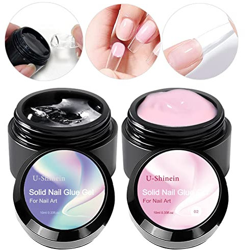 U-Shinein 2x10ml Solid Nagel-Klebegel, Klar und Rosa für Acrylnägel, Press-On-Nägel, Nagelkunst und Maniküre - Längere Aushärtung Erforderlich