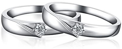 AMDXD Weißgold Au750 18 Karat Ringe Diamant 0.09ct, 1 Paar Diamantring Klassiker Design Hochzeitsring Freundschaftsringe Solitärring, Damen 60 & Herren 56, Echt