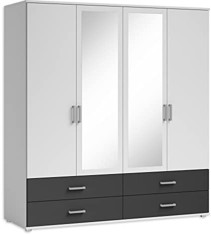 IVAR Kleiderschrank mit Spiegeln und Schubladen - Vielseitiger Drehtürenschrank 4-türig in Weiß, Graphit - 180 x 190 x 51 cm (B/H/T)