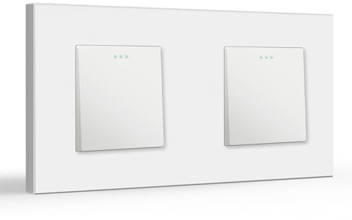 BSEED Lichtschalter Doppel 1 Fach 2 Weg, Wechselschalter, PC Panel Lichtschalter Unterputz, Taster Schalter, Wandschalter Schalter Unterputz, Light Switch für Wohnzimmer, Küche, Büro, Weiß-157mm