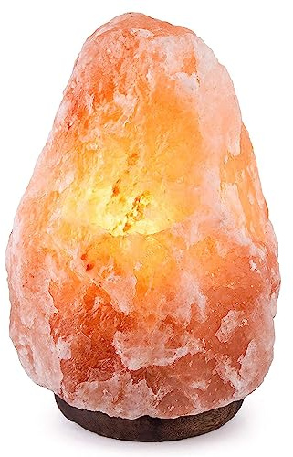 Needs&Gifts Himalayan Salt Lamp with Natural Himalayan Crystal Rock, Hand Crafted Wooden Base from Foothills of The Himalayas, Home Decor, Night Light & Gifts