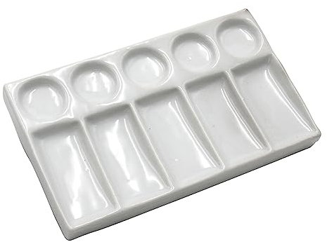 Paintersisters Porzellan Palette - 10 Mulden für Aquarell 19 x 11 x 2,5 cm - Ölfarben, Acrylfarben Keramik Palette Weißes Keramikmischtablett Malerei Mischpalette