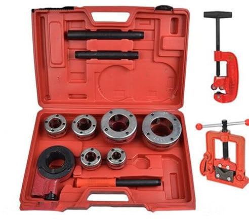 Hand-Ratschen-Rohreinfädler-Set, Rohrgewinde mit 5 Formen, Rohrschneider, Schraubstock 1,27 cm, 1,9 cm, 2,5 cm, 3,8 cm, 3,8 cm, 5,1 cm, für professionelles Schneiden und Einfädeln von Rohren