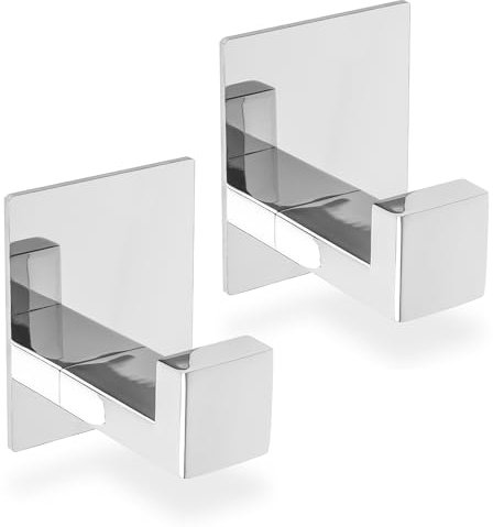 ECENCE Ganci Adesivi 2x, Appendi asciugamani cromo portasciugamani in Acciaio Inox, Gancio autoadesivo, Gancial per abiti da attaccare al muro