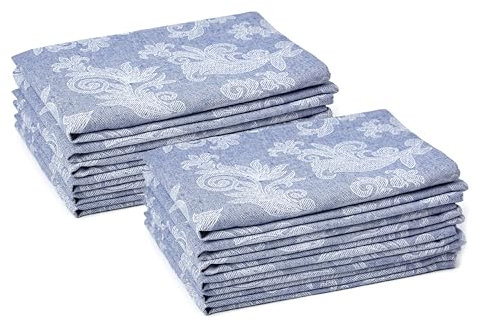 Encasa XO Esstisch Servietten Set von 12 I Größe 45x45 cm I Blumen Blue Jacquard -Stil Druck Auf Hausgemischte Baumwolle I Schnelle Farben, Maschinenwaschbar