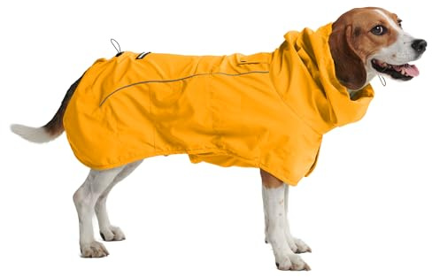 Spark Paws Dog Raincoat, Waterproof Windproof Rain Jacket, for Small Medium Large Extra Large Dogs, Reflective Breathable Full-Body Coverage Dry Suit - Mustard Yellow - 2XL