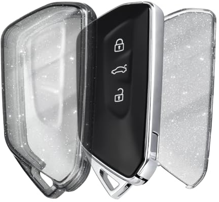 OFF WE GO Schlüsselhülle Cover für VW Golf 8 TPU Autoschlüssel Hülle für Volkswagen Seat Leon Tarraco Ateca Skoda Octavia 3 Tasten Auto Schlüssel Schlüsselbox Männer Schlüsselgehäuse,Klar Schwarz