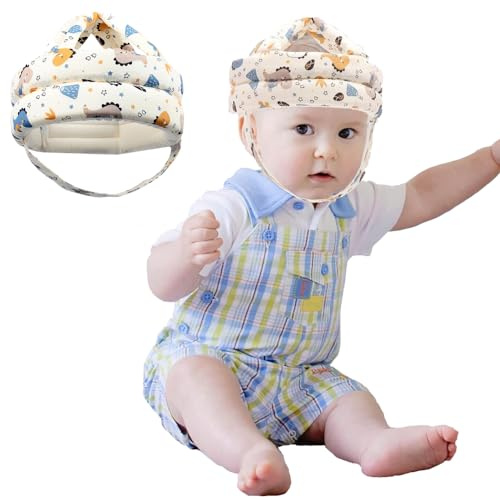 Norhogo First Steps Helmet, verstellbarer Helm, Kindersicherheitsmütze aus stoßfester Baumwolle zum Laufen und Krabbeln, Blue Dinosaur