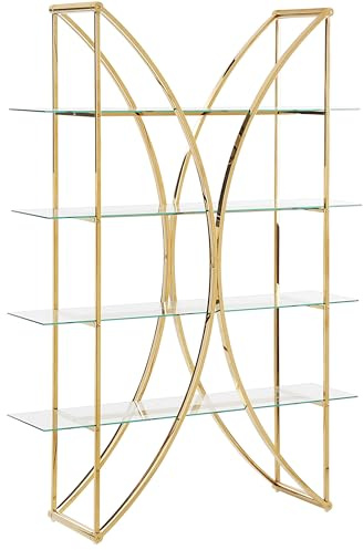Regal gold aus Edelstahl mit Glasböden 4 Fächer glänzend glamourös Hollow