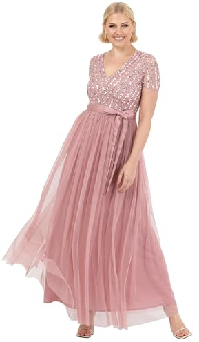 Maya Deluxe Damen Maya Deluxe Maxi Dress for Women Ladies Bridesmaid V-Neck Ball Gown Short Sleeves Long Elegant Empire Waist Wedding Brautjungfernkleid (1er Pack)