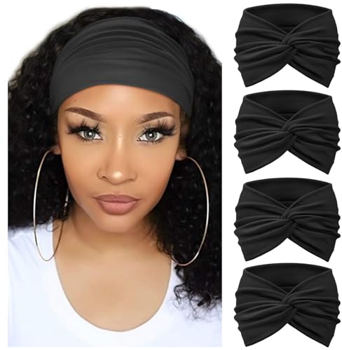 DRESHOW 4 Pièces Bandeau Cheveux Femme Boho Bandeaux Vintage Fleur Imprimé Hair Bandeau Cross Noué Élastique Bande de Cheveux Accessoire