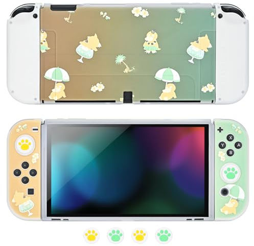 DLseego Coque de protection compatible avec Switch OLED, coque de protection en silicone transparent givré avec 4 capuchons de pouce, design résistant aux chocs et antidérapant, jaune vert