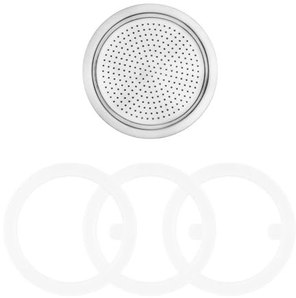 Sivaphe Ersatzdichtung Set für Edelstahl Espressokocher - enthält 3 x Dichtungsring 1 x Ersatzsieb - 4 TASSEN