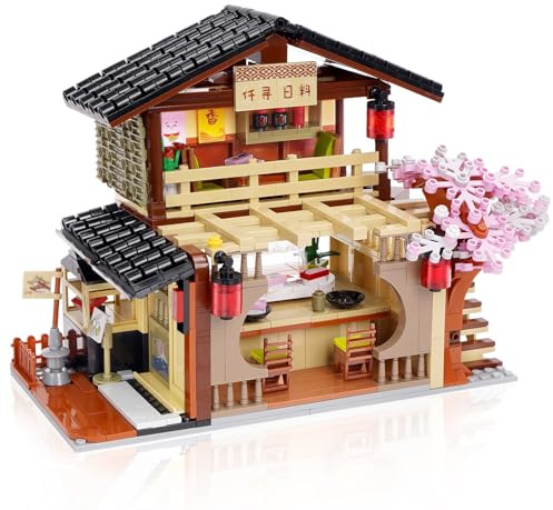 Hallisun Japansk sushi hus byggklossar, butik sushi modell kit vanlig storlek, japansk hemblock present till pojkar och flickor 8 år och äldre, 763 delar