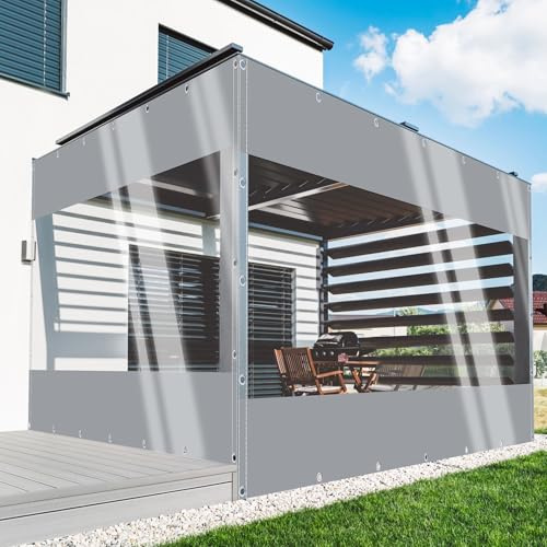 TMGJShd Telone Impermeabili Pannelli Laterali 0,5mm per Esterno, PVC Tende Telone Trasparenti con Occhielli per Tutte Le Stagioni, Esterno Pergola Auto Gazebo Veranda. (Grigio/Size: H:2.5m W:2.5m)