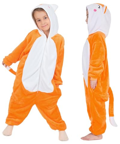 Vcumter Pijama de Zorro Onesies, Mono de Franela Animal Niña Unisexo Carnaval Cosplay Traje Disfraz Onesie Pijamas de Una Pieza Dormir Suave Regalos para Niños y Niñas Carnaval Halloween Camuflaje