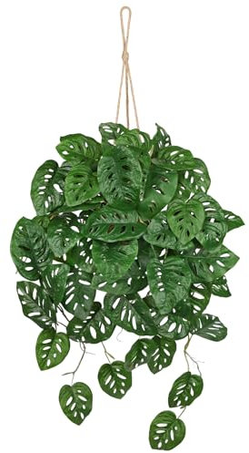 Large Fake Hanging Plants in Pot for Indoor & Outdoor, Long Artificial Monstera Albo Long Plants, 27.6 Fake Potted Vines Ivy Greenery Plant for Room Wall Shelf Decor Living Room Bathroom Patio Porch