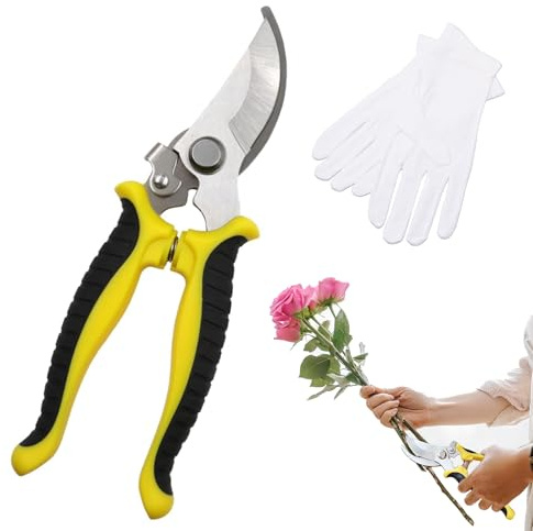 Gartenschere - Bypass-Rosenschere, Baumschere für frische Äste und Blumen, Hochwertige Stahl-Klingen, Ergonomische, rutschfeste Secateurs, Länge: 19 cm, Gartenschere klein, Inklusive Handschuh