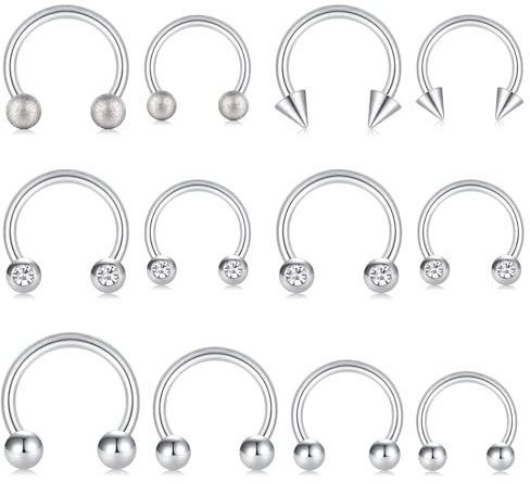 Funseedrr Hufeisen Nasenpiercing 16G Lippenpiercing Septum Ring Set Chirurgenstahl 1,2mm Nase Lippe Ohrring Piercing Schmuck(6/8/10/12mm Durchmesser)