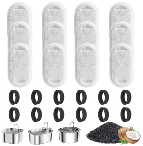KOMABLEN 24 Piezas Filtros Fuente Gatos, Filtro Fuente Gato Redondo de Repuesto, 12 Filtros de Carbón + 12 Esponjas de Espuma, Ttriple Filtración Filtro Bebedero Fonte de Agua Perro Animal