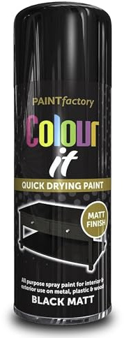 AOC24 - All Purpose Black Matt Spray Paint 250ml - Metal, Plastic, Wood Aerosol Spray Can - Matt Finish Spray for Interior & Exterior - Quick Drying Black Matt Spray Paint - (1)