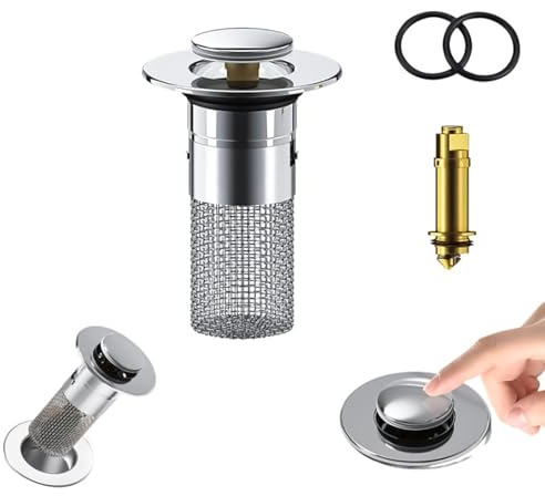 Xinlie 1 Stück Bodenablauf Filter aus Edelstahl Abflussstopfen mit Sieb Waschbecken für 34-40mm Abfluss Ablauf Pop-Up Ablaufventil Raffiniertes Kupfer Bounce Core,Bad Waschbecken-Haarsieb (1)