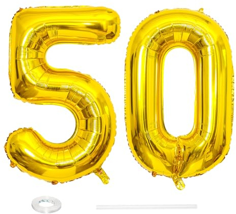 ParPix 32 Gold Luftballon Zahl 50 Geburtstag Deko für Männer und Frauen - Folienballon, Ballon, Dekoration, Feier