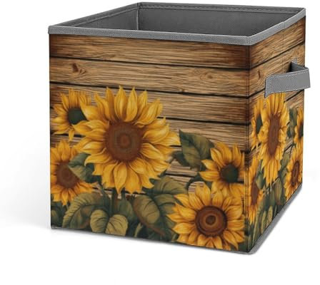 QMNVBDS Aufbewahrungskorb aus Holz, Sonnenblumen-Aufbewahrungskorb, zusammenklappbar, Aufbewahrungswürfel, stapelbar, 1 Stück