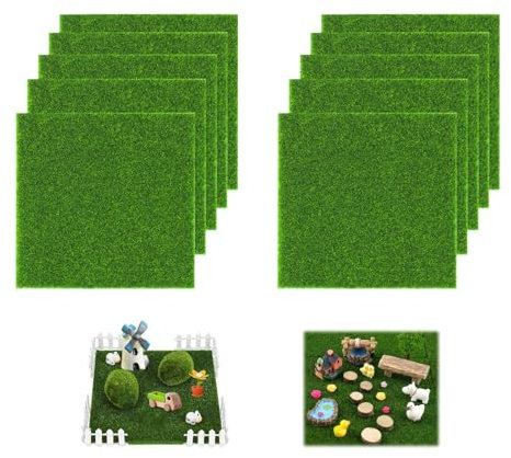HUANR Faux Gazon Exterieur, 10 Pièces Gazon Synthétique, 15 × 15 cm Fausse Pelouse Exterieur Simulation, Tapis de Pelouse Artificiel, pour Décoration et Mise en Scène