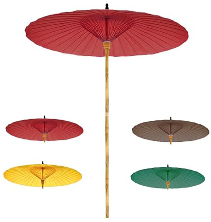 WATAOW Wasserfester Strandschirm | Chinesischer Hofschirm | Traditioneller Schirm Aus Ölpapier, Gartenschirm Für Balkon, Hinterhof, Rasen, Swimmingpool | Bambusrahmen(Red)
